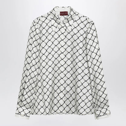 GUCCI White printed silk twill shirt