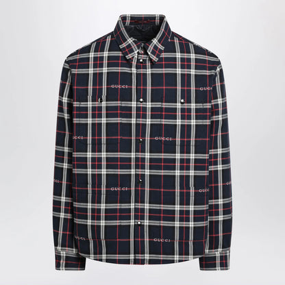 GUCCI Blue cotton jacquard tartan shirt