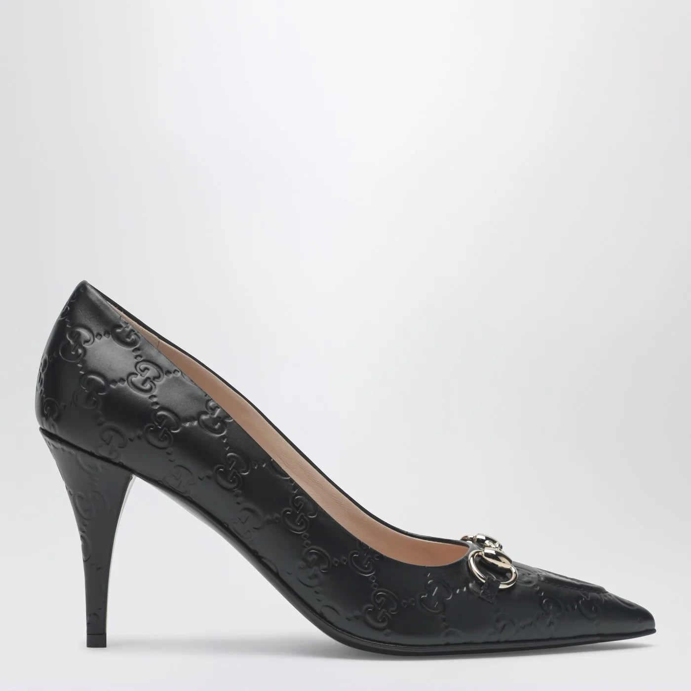 GUCCI Black GG leather pumps with Horsebit