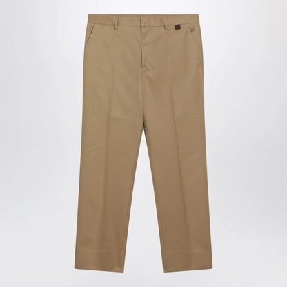 GUCCI Beige cotton trousers with Web detail