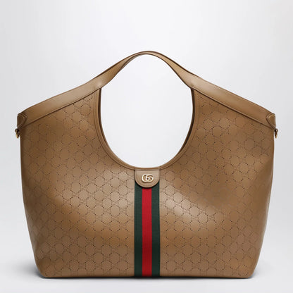 GUCCI Giglio large shopping tote in perforated GG leather beige