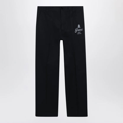 GUCCI Blue cotton trousers with logo print