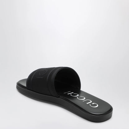 GUCCI Black jacquard fabric slides