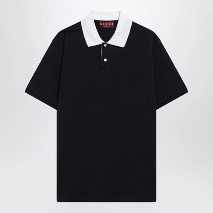 GUCCI Blue stretch cotton piqué polo shirt