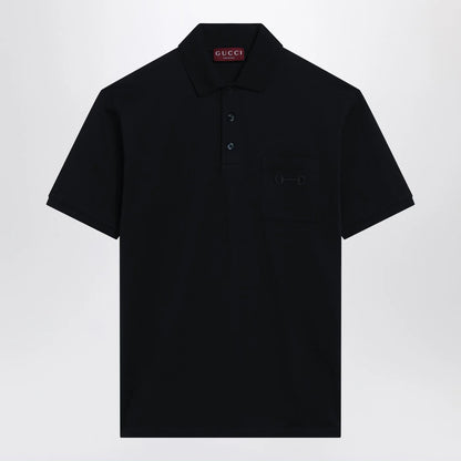 GUCCI Midnight blue stretch cotton piqué polo shirt