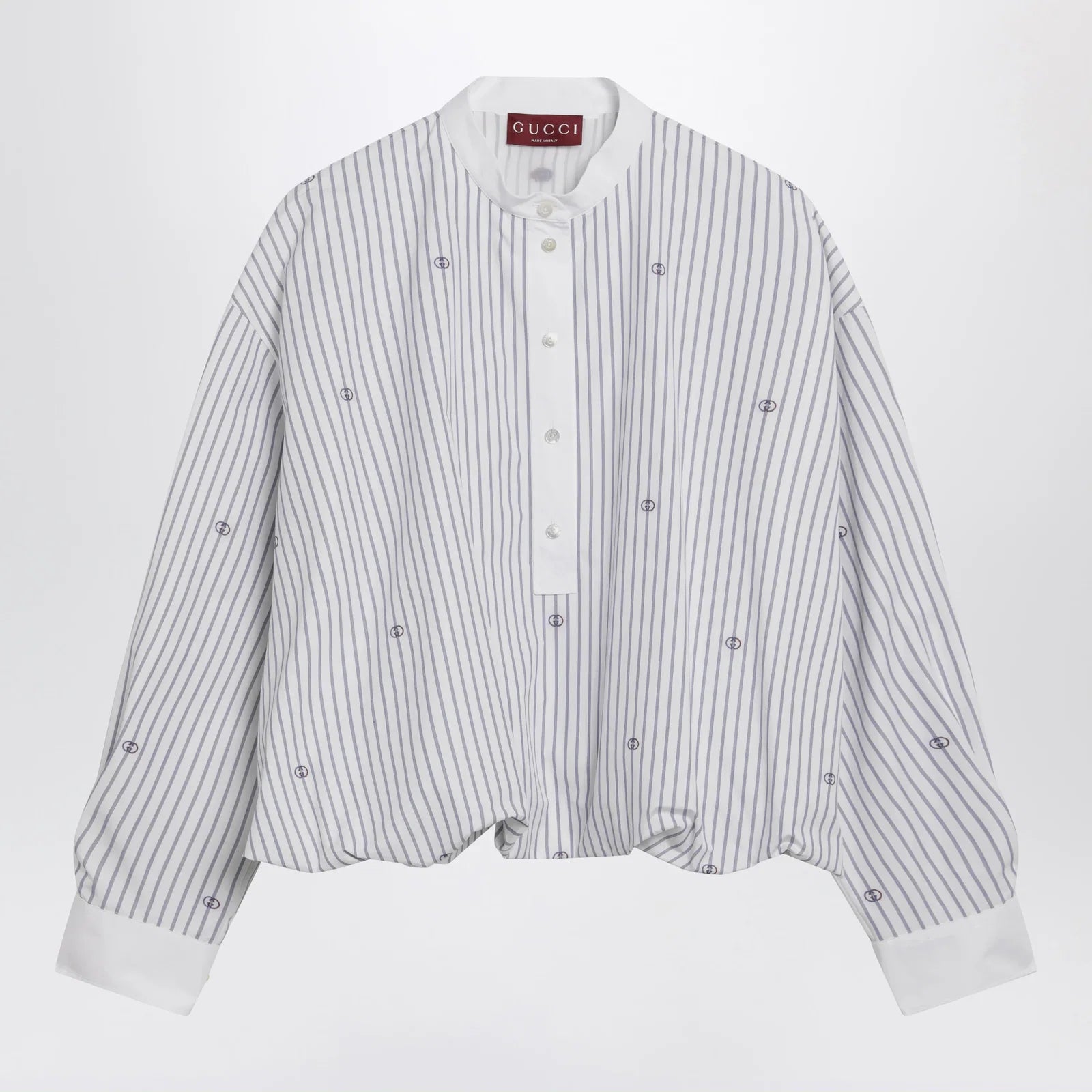 GUCCI Purple striped cotton blouse with GG embroidery