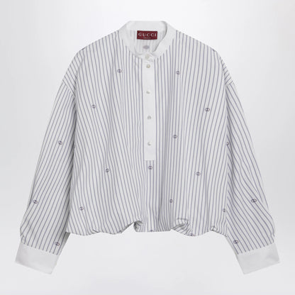 GUCCI Purple striped cotton blouse with GG embroidery