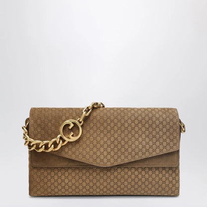 GUCCI Large beige GG suede shoulder bag