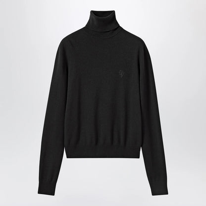 GUCCI Black Wool Turtleneck With Logo Embroidery