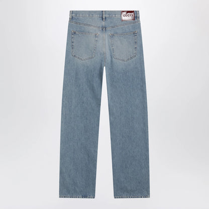 GUCCI Light Blue Loose-Fit Washed Jeans
