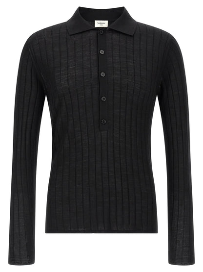 Saint Laurent Pointelle Wool Polo Shirt