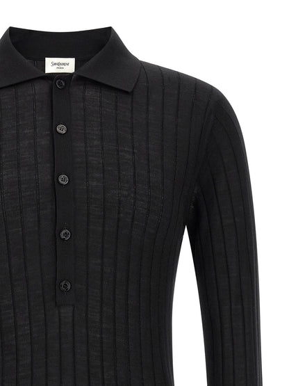 Saint Laurent Pointelle Wool Polo Shirt