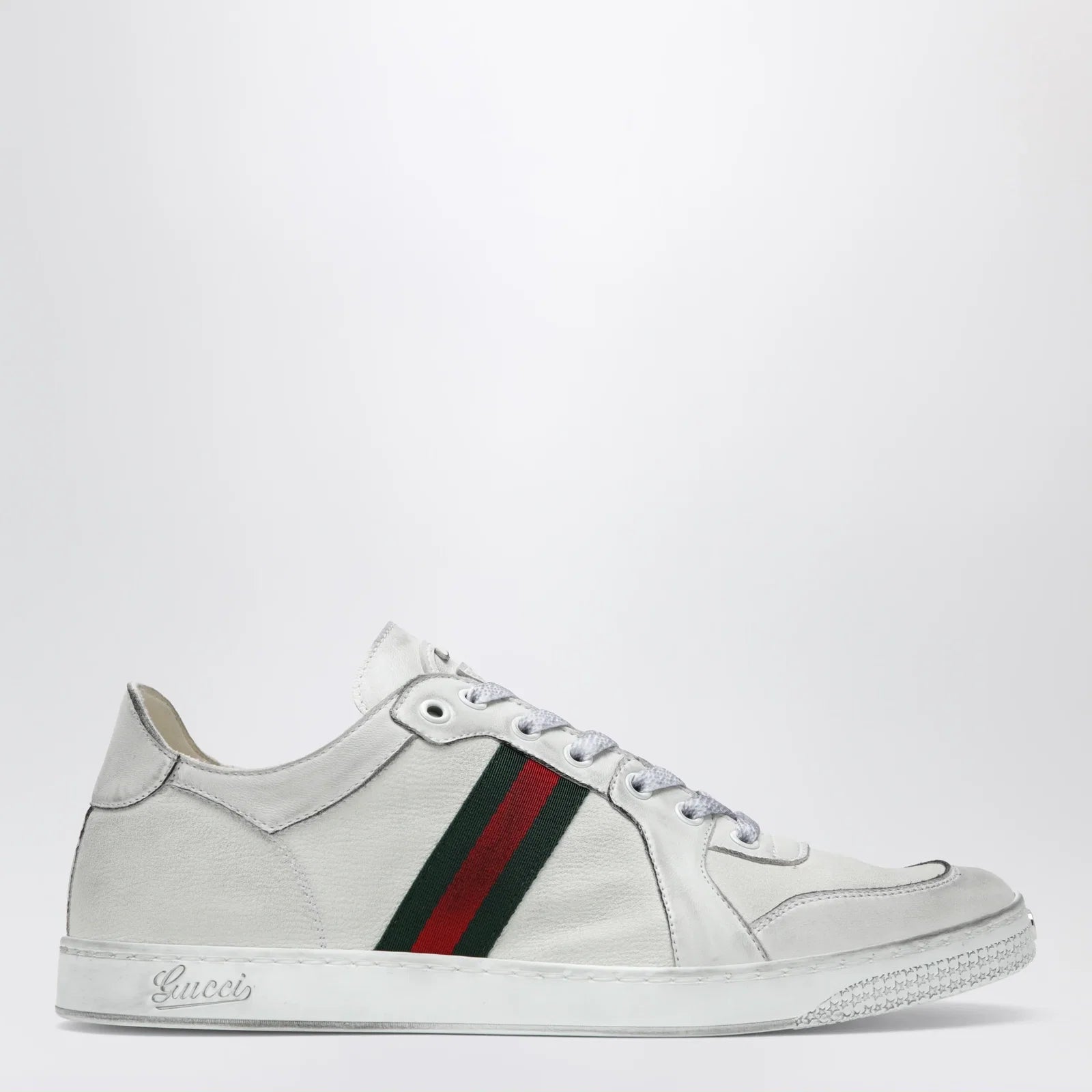 GUCCI Stretch Sneakers in white leather with worn effect
