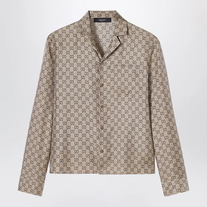 GUCCI Bowling shirt in silk twill with all-over GG print