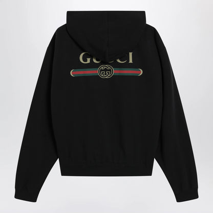 GUCCI Black zip hoodie in cashmere blend with logo print
