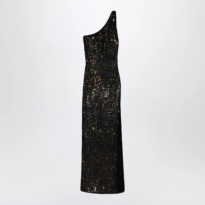 GUCCI Long jersey dress with crystal embroidery in black