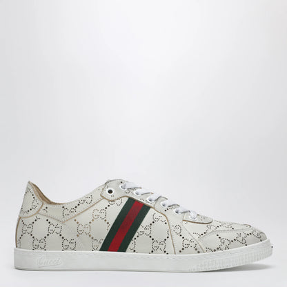 GUCCI White Stretch Sneakers with laser-cut GG motif