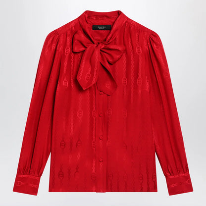 GUCCI Red silk jacquard shirt with Interlocking GG chain motif