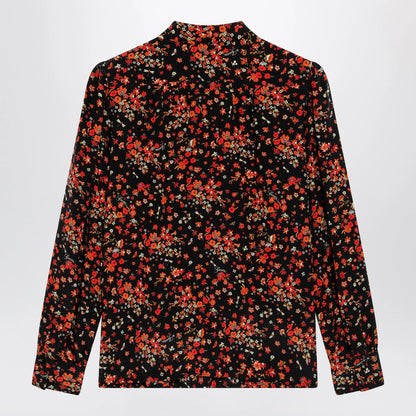 GUCCI Printed silk shirt with bow in black/red