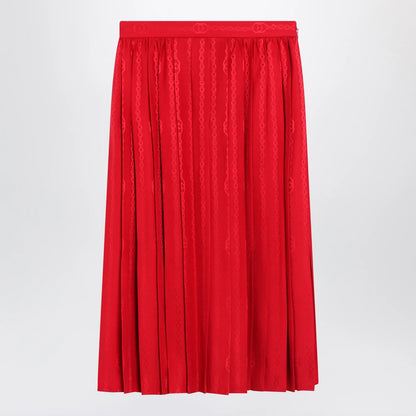 GUCCI Pleated silk jacquard midi skirt with GG chain in Fire