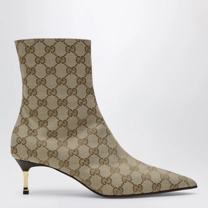 GUCCI Bombshell ankle boot in GG fabric sand/dark brown