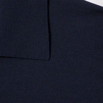 GUCCI Dark blue wool knit polo with GG embroidery