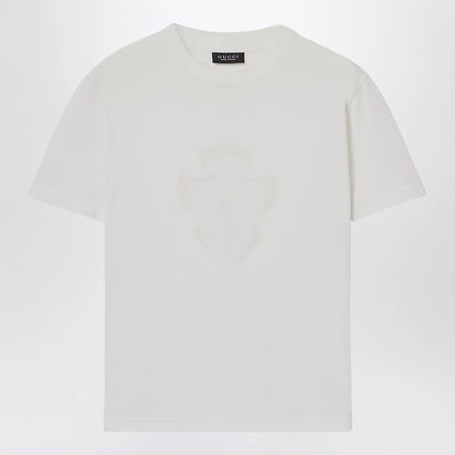GUCCI White Cotton T-Shirt With Logo Crest