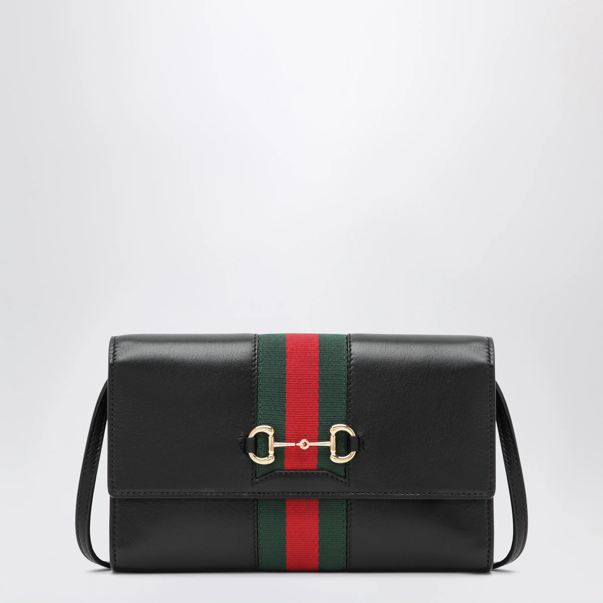 Black Gucci Horsebit Web wallet with strap