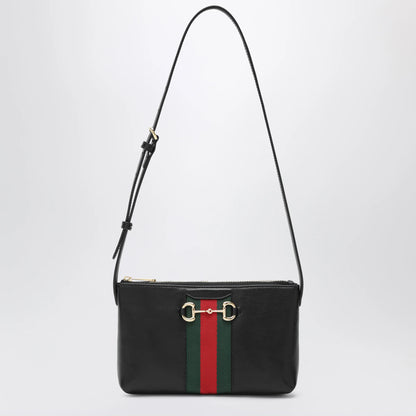 GUCCI Black Leather Mini Horsebit Web Bag