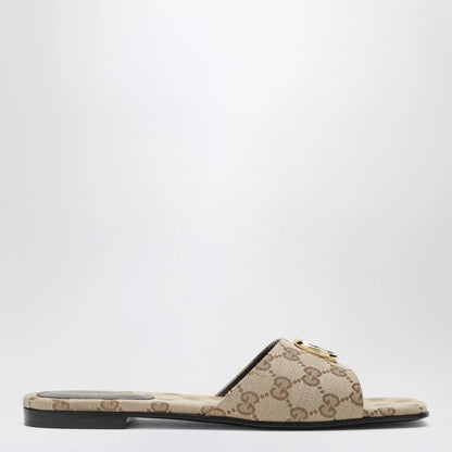 GUCCI Double G slides in beige sand GG canvas