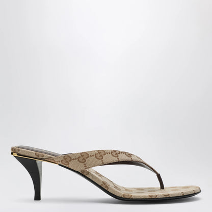 GUCCI Vittoria flip-flops in beige sand GG canvas