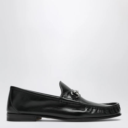 GUCCI Lugano black leather loafer with silver Horsebit