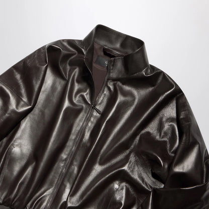 GUCCI Soft nappa leather bomber jacket in dark brown