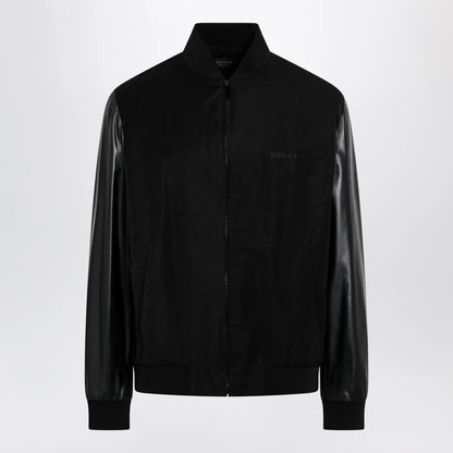 GUCCI Fabric bomber with nappa leather sleeves, black