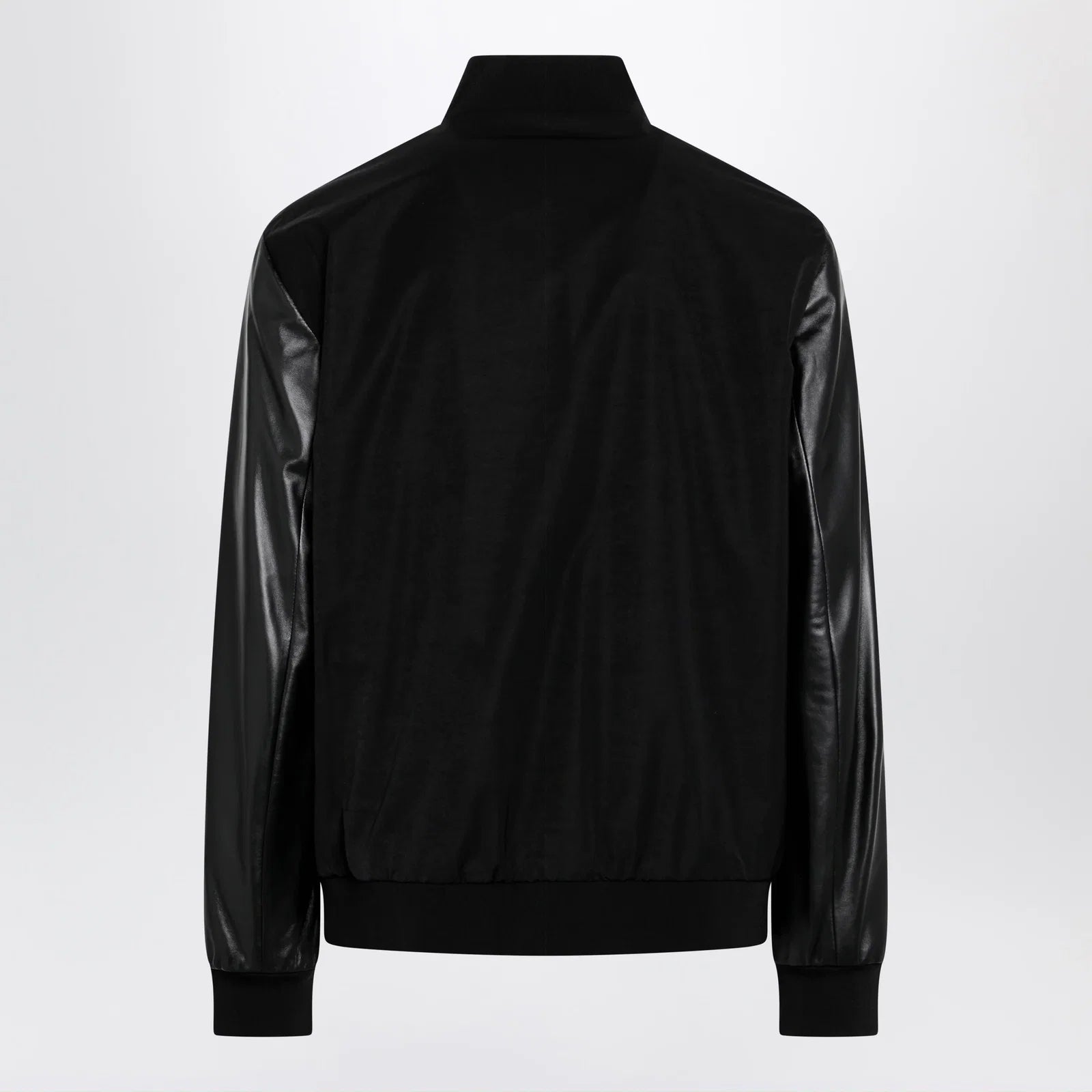 GUCCI Fabric bomber with nappa leather sleeves, black