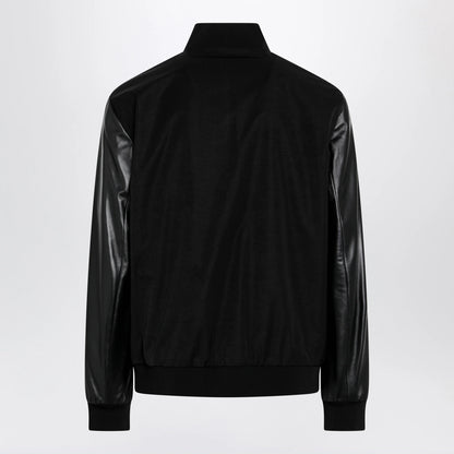 GUCCI Fabric bomber with nappa leather sleeves, black