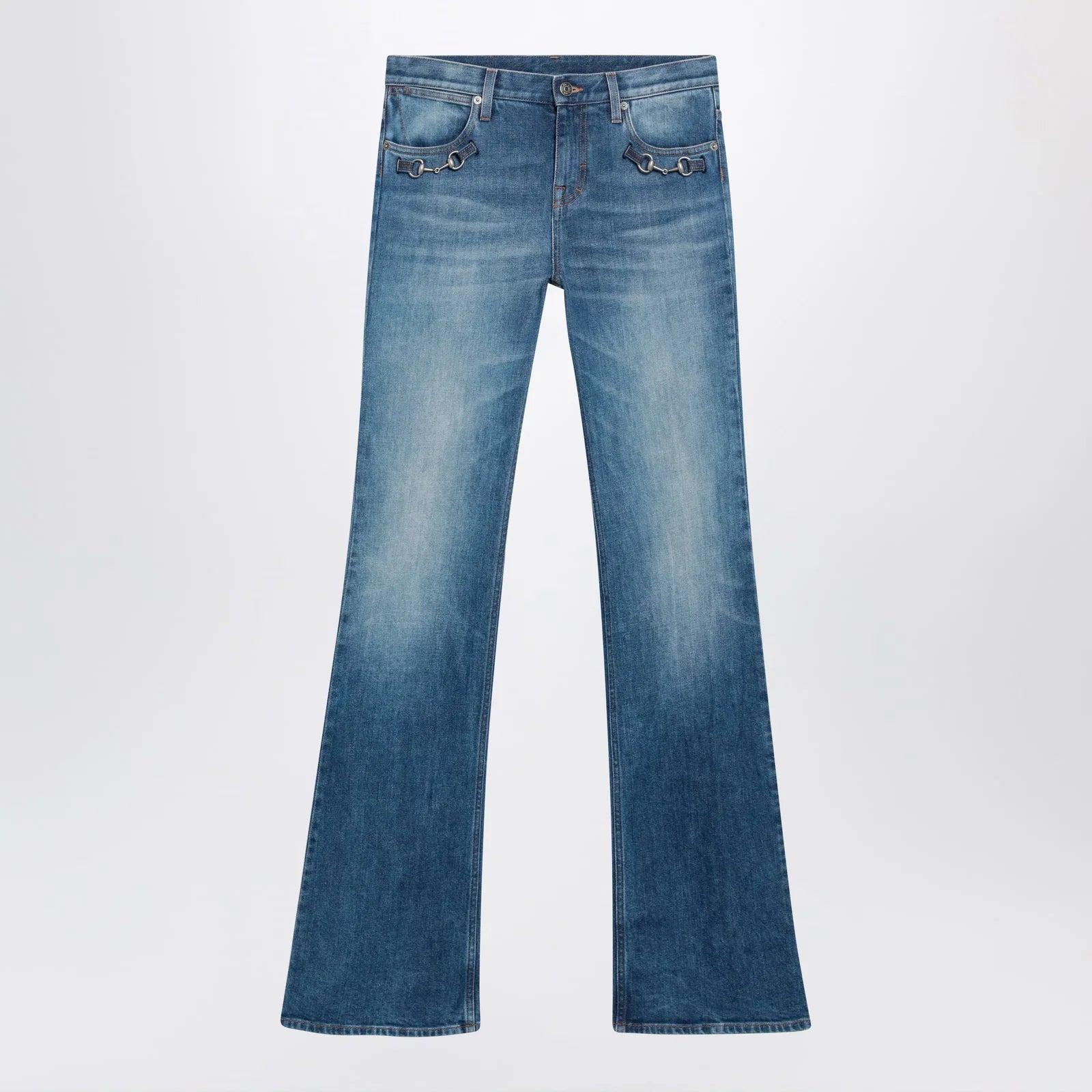 GUCCI Low-rise flare jeans with Horsebit in blue denim