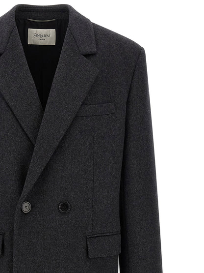 Saint Laurent Double-face Combed Wool Coat