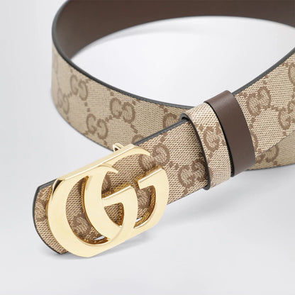 GUCCI Sand/Dark Brown Reversible Cut GG Marmont Belt