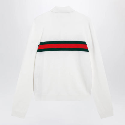 GUCCI White cashmere polo shirt with Web motif