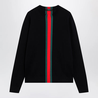 GUCCI Knitted cotton sweater with Web ribbon
