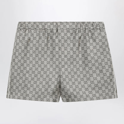 GUCCI Silk twill shorts with GG print in beige