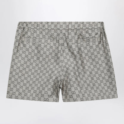 GUCCI Silk twill shorts with GG print in beige