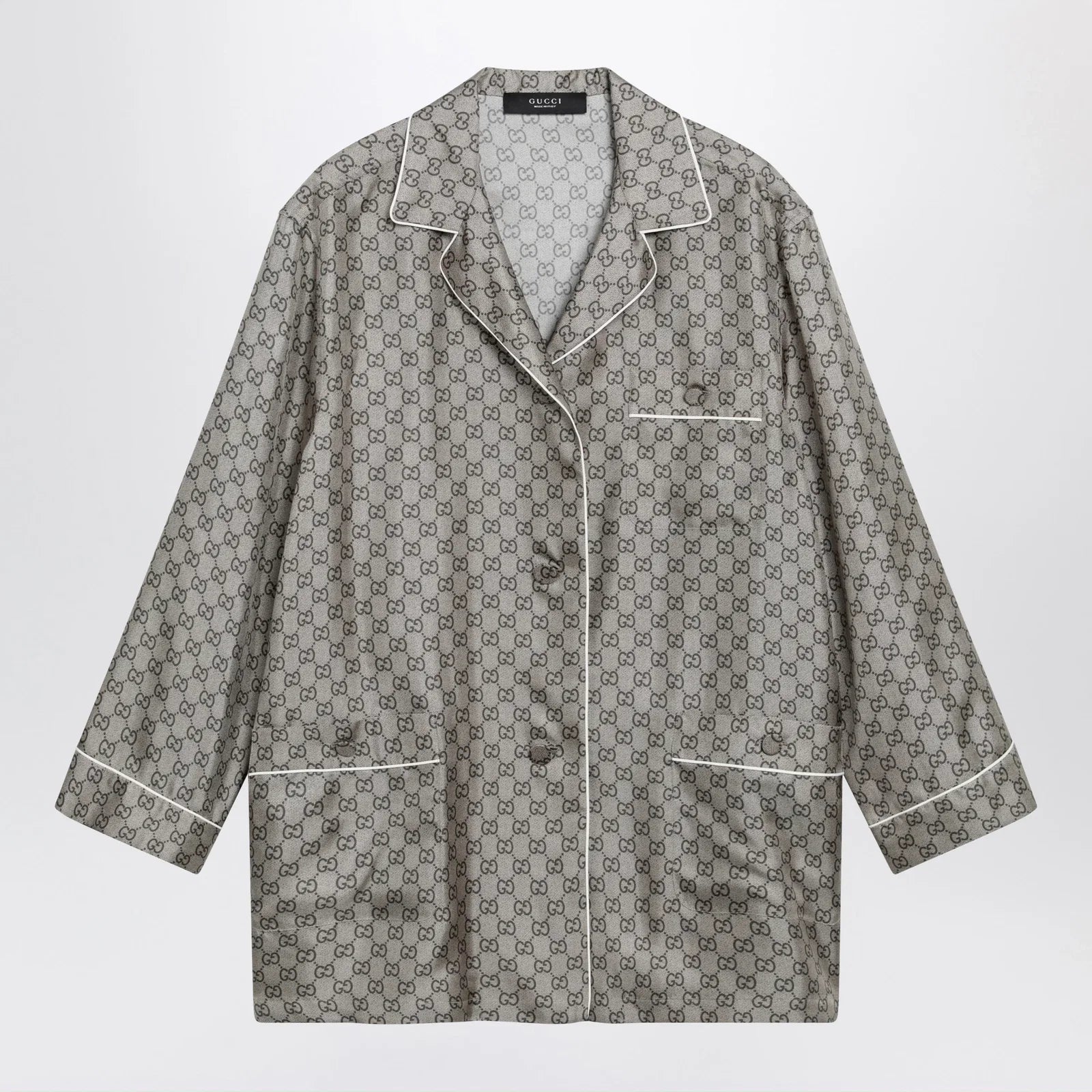 GUCCI Silk twill shirt with GG print in beige