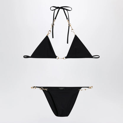 GUCCI Black stretch jersey bikini with clamp chain