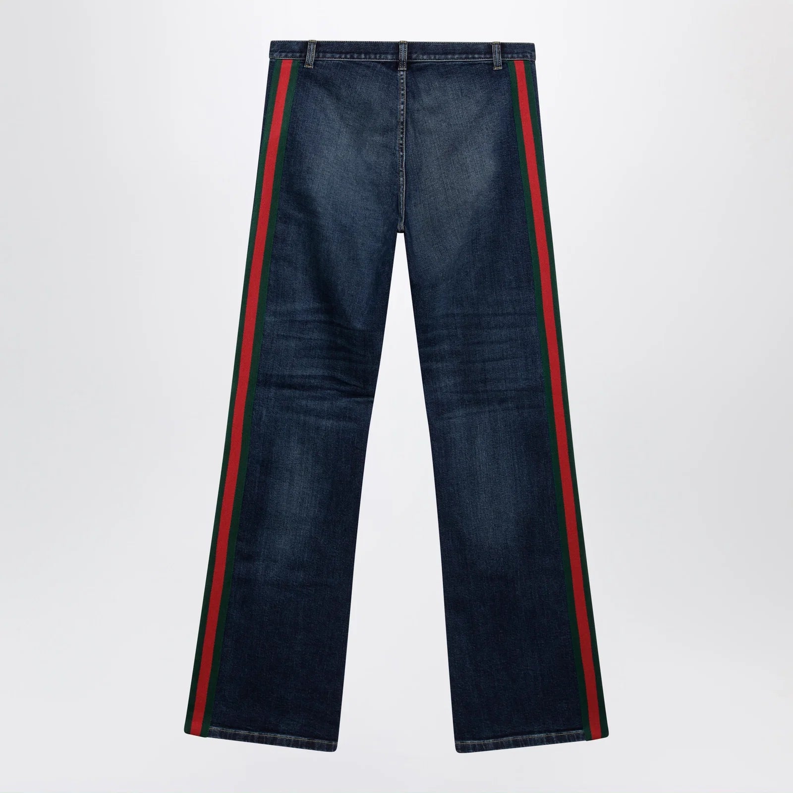 GUCCI Low-rise cotton denim Web tape trousers in blue