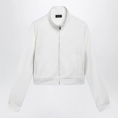 GUCCI Ribbed cotton jersey zip hoodie with Web in white