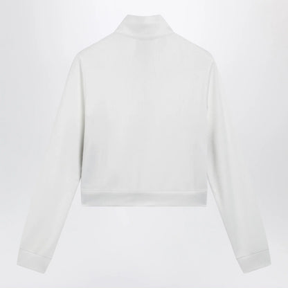 GUCCI Ribbed cotton jersey zip hoodie with Web in white