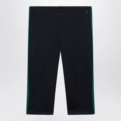 GUCCI Ribbed cotton jersey pants with Web, Blue Japan