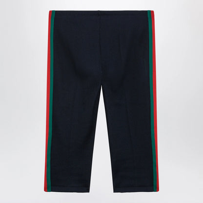 GUCCI Ribbed cotton jersey pants with Web, Blue Japan